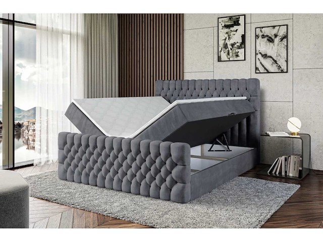 Box spring bed 120x200 - matras - matras topper - borst - fluweel donkergrijs - afbeelding 10 van  11