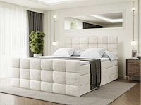 Box spring bed 140x200 - matras - matras topper - borst - beige fluweel - afbeelding 1 van  10