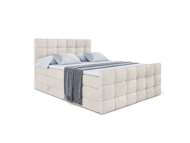 Box spring bed 140x200 - matras - matras topper - borst - beige fluweel - afbeelding 5 van  10