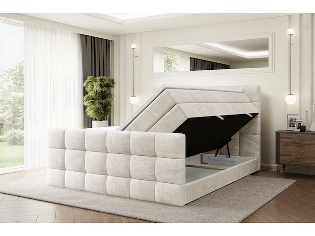 Box spring bed 140x200 - matras - matras topper - borst - beige fluweel - afbeelding 6 van  10