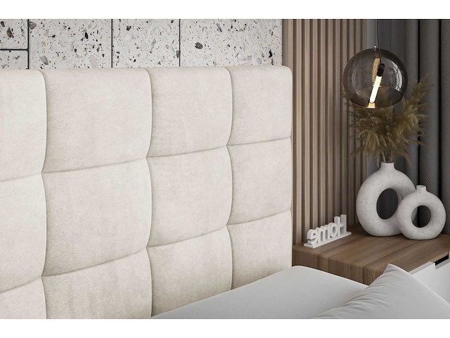 Box spring bed 140x200 - matras - matras topper - borst - beige fluweel - afbeelding 8 van  10
