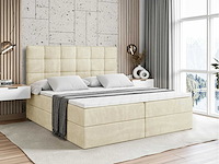 Box spring bed 140x200 - matras - matras topper - borst - beige fluweel - afbeelding 1 van  8
