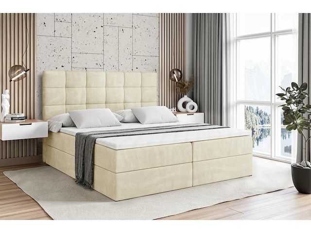 Box spring bed 140x200 - matras - matras topper - borst - beige fluweel - afbeelding 2 van  8