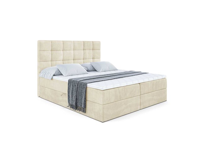 Box spring bed 140x200 - matras - matras topper - borst - beige fluweel - afbeelding 3 van  8