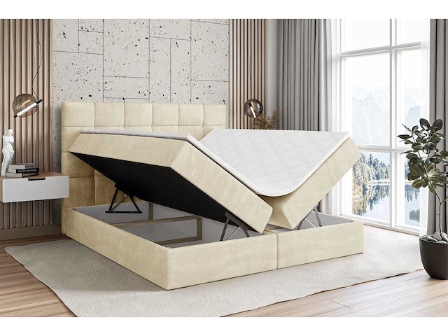 Box spring bed 140x200 - matras - matras topper - borst - beige fluweel - afbeelding 4 van  8