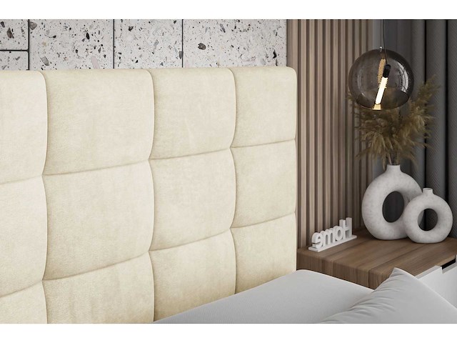 Box spring bed 140x200 - matras - matras topper - borst - beige fluweel - afbeelding 5 van  8
