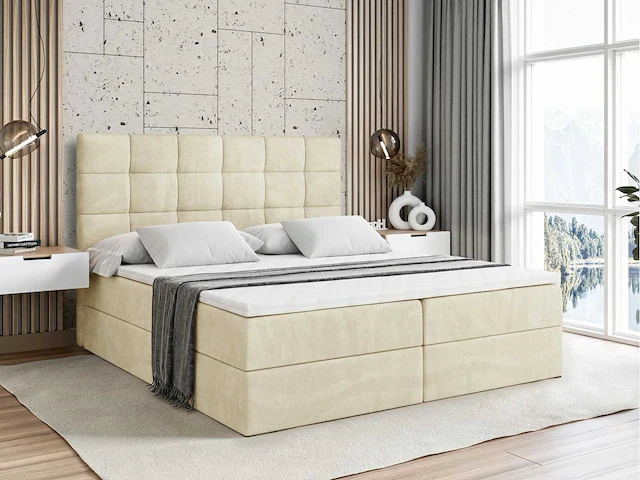 Box spring bed 140x200 - matras - matras topper - borst - beige fluweel - afbeelding 1 van  8