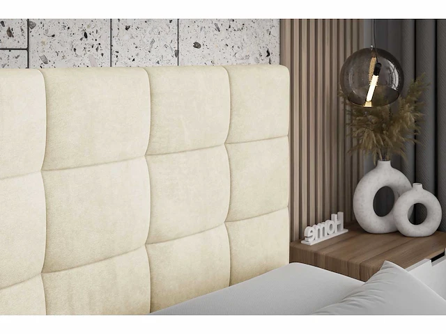 Box spring bed 140x200 - matras - matras topper - borst - beige fluweel - afbeelding 5 van  8