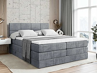Box spring bed 140x200 - matras - matras topper - borst - grijs fluweel - afbeelding 1 van  11