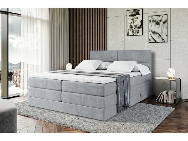 Box spring bed 140x200 - matras - matras topper - borst - grijs fluweel - afbeelding 5 van  11
