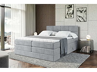 Box spring bed 140x200 - matras - matras topper - borst - grijs fluweel - afbeelding 5 van  11