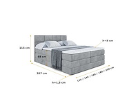 Box spring bed 140x200 - matras - matras topper - borst - grijs fluweel - afbeelding 7 van  11