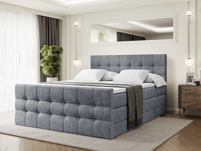 Box spring bed 140x200 - matras - matras topper - borst - grijs fluweel - afbeelding 1 van  9