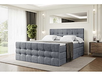 Box spring bed 140x200 - matras - matras topper - borst - grijs fluweel - afbeelding 3 van  9