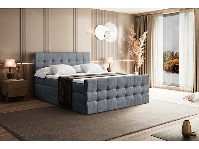 Box spring bed 140x200 - matras - matras topper - borst - grijs fluweel - afbeelding 5 van  9