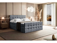 Box spring bed 140x200 - matras - matras topper - borst - grijs fluweel - afbeelding 5 van  9