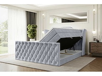 Box spring bed 140x200 - matras - matras topper - borst - lichtgrijs fluweel - afbeelding 1 van  3