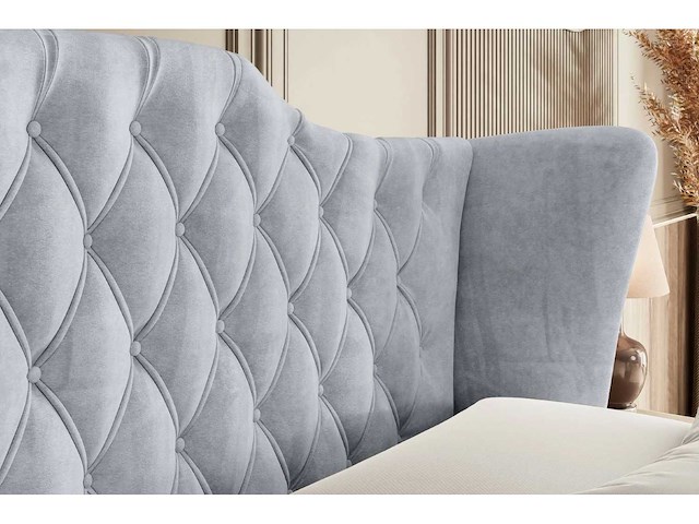 Box spring bed 140x200 - matras - matras topper - borst - lichtgrijs fluweel - afbeelding 3 van  3