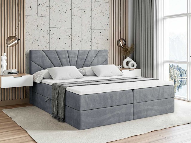 Box spring bed 140x200 cm - borst - matras - matras topper - grijs fluweel - afbeelding 1 van  7