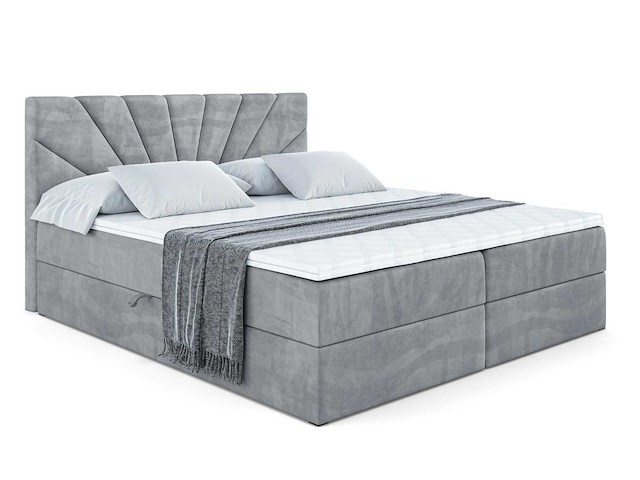 Box spring bed 140x200 cm - borst - matras - matras topper - grijs fluweel - afbeelding 3 van  7