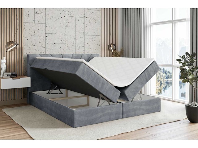 Box spring bed 140x200 cm - borst - matras - matras topper - grijs fluweel - afbeelding 4 van  7