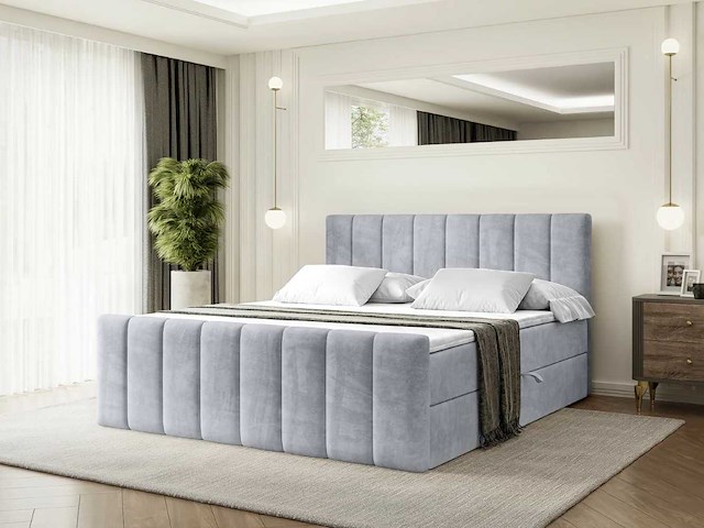 Box spring bed 140x200 cm - borst - matras - matras topper - grijs fluweel - afbeelding 1 van  3