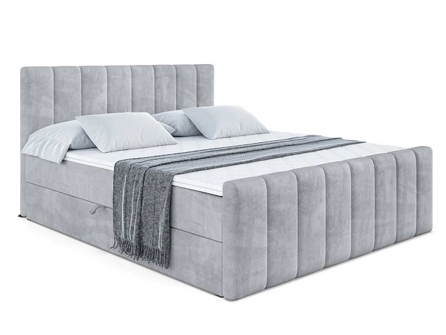 Box spring bed 140x200 cm - borst - matras - matras topper - grijs fluweel - afbeelding 2 van  3