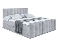 Box spring bed 140x200 cm - borst - matras - matras topper - grijs fluweel - afbeelding 2 van  3