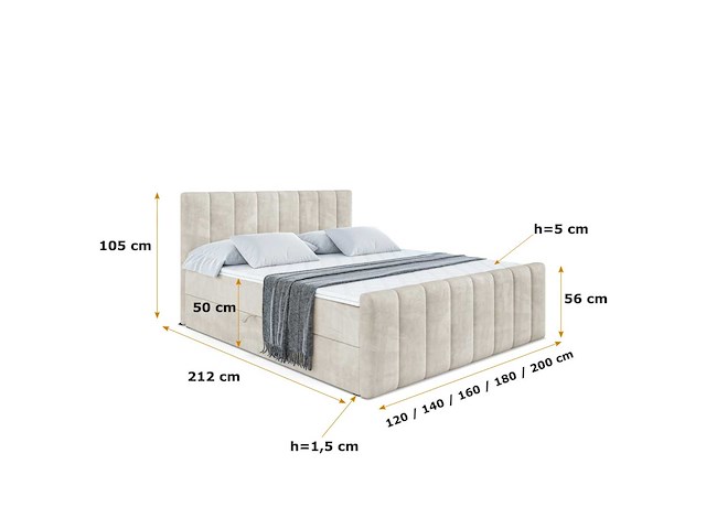 Box spring bed 160x200 - matras - borst - beige fluweel - afbeelding 11 van  12