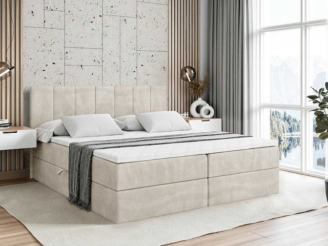 Box spring bed 160x200 - matras - matras topper - borst - beige fluweel - afbeelding 1 van  11