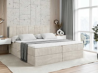Box spring bed 160x200 - matras - matras topper - borst - beige fluweel - afbeelding 1 van  11