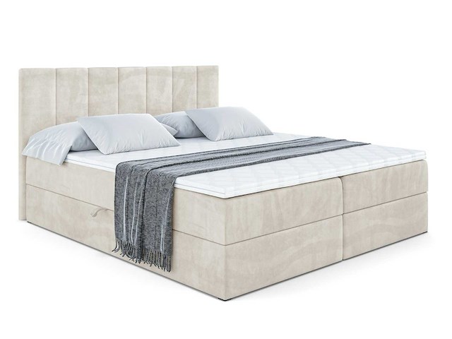 Box spring bed 160x200 - matras - matras topper - borst - beige fluweel - afbeelding 5 van  11