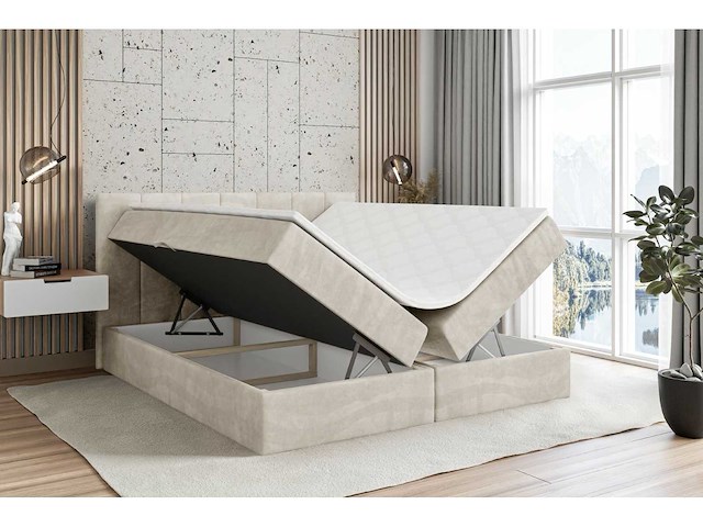 Box spring bed 160x200 - matras - matras topper - borst - beige fluweel - afbeelding 6 van  11