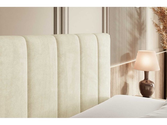 Box spring bed 160x200 - matras - matras topper - borst - beige fluweel - afbeelding 9 van  13