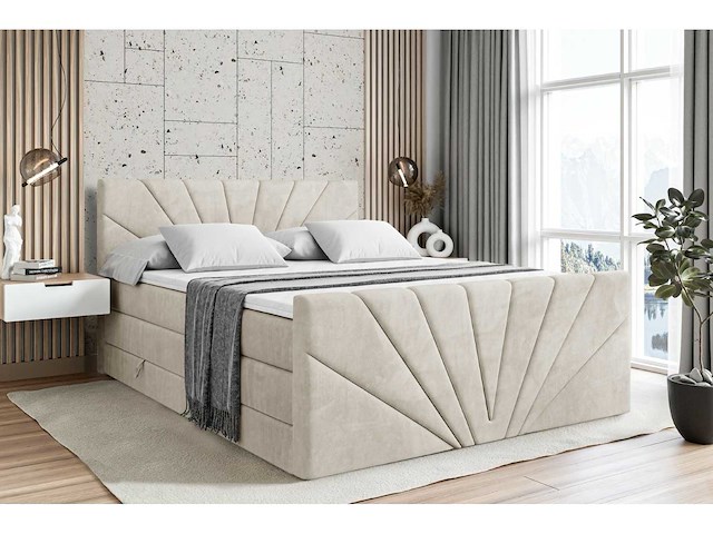 Box spring bed 160x200 - matras - matras topper - borst - beige fluweel - afbeelding 4 van  9