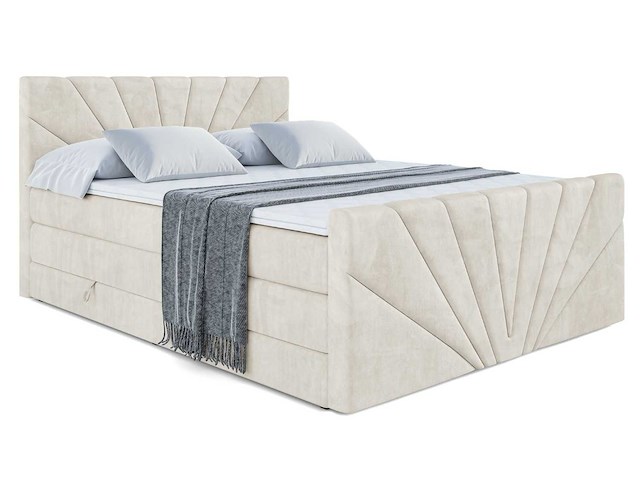 Box spring bed 160x200 - matras - matras topper - borst - beige fluweel - afbeelding 5 van  9
