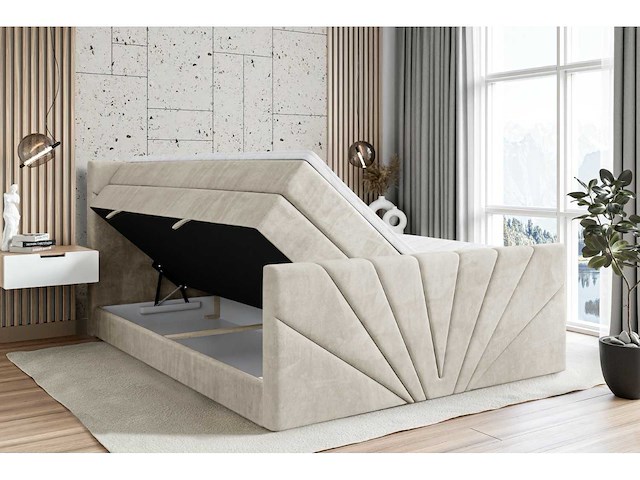 Box spring bed 160x200 - matras - matras topper - borst - beige fluweel - afbeelding 11 van  12