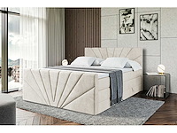 Box spring bed 160x200 - matras - matras topper - borst - beige fluweel - afbeelding 6 van  9