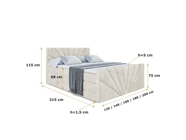 Box spring bed 160x200 - matras - matras topper - borst - beige fluweel - afbeelding 8 van  9