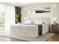 Box spring bed 160x200 - matras - matras topper - borst - beige fluweel - afbeelding 5 van  10