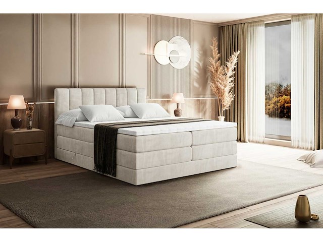Box spring bed 160x200 - matras - matras topper - borst - beige fluweel - afbeelding 12 van  13