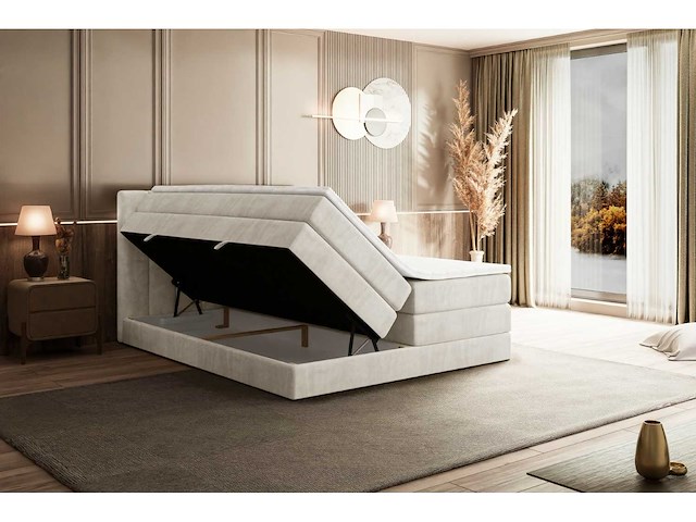 Box spring bed 160x200 - matras - matras topper - borst - beige fluweel - afbeelding 8 van  10