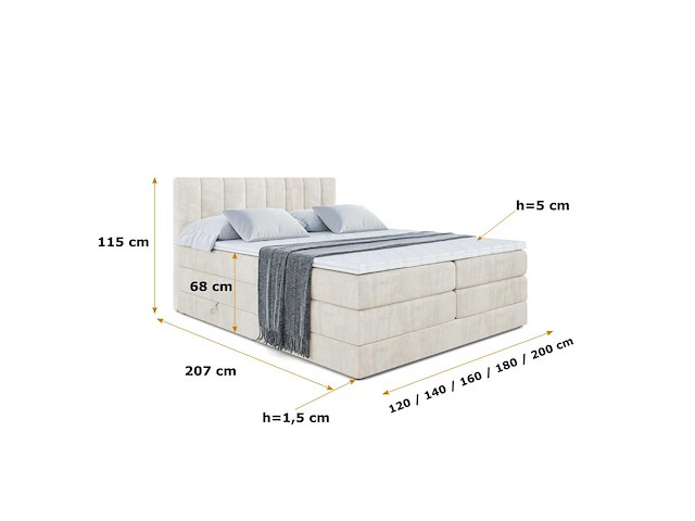Box spring bed 160x200 - matras - matras topper - borst - beige fluweel - afbeelding 9 van  10