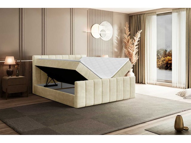Box spring bed 160x200 - matras - matras topper - borst - beige fluweel - afbeelding 10 van  13