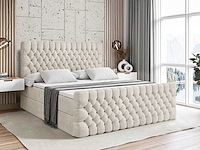 Box spring bed 160x200 - matras - matras topper - borst - beige fluweel - afbeelding 1 van  6