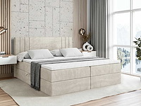Box spring bed 160x200 - matras - matras topper - borst - beige fluweel - afbeelding 1 van  10