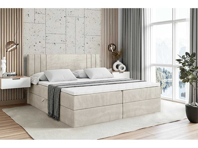Box spring bed 160x200 - matras - matras topper - borst - beige fluweel - afbeelding 3 van  10