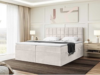 Box spring bed 160x200 - matras - matras topper - borst - beige stof - afbeelding 1 van  10