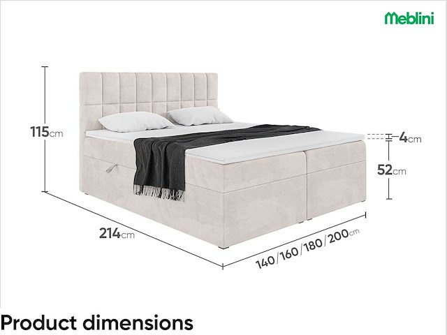 Box spring bed 160x200 - matras - matras topper - borst - beige stof - afbeelding 4 van  10