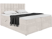 Box spring bed 160x200 - matras - matras topper - borst - beige stof - afbeelding 5 van  10